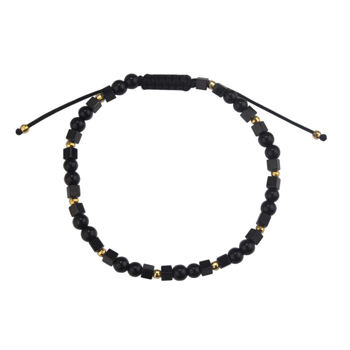 Bransoletka sznurkowa z onyksami i złotymi kuleczkami próby 585 - 6