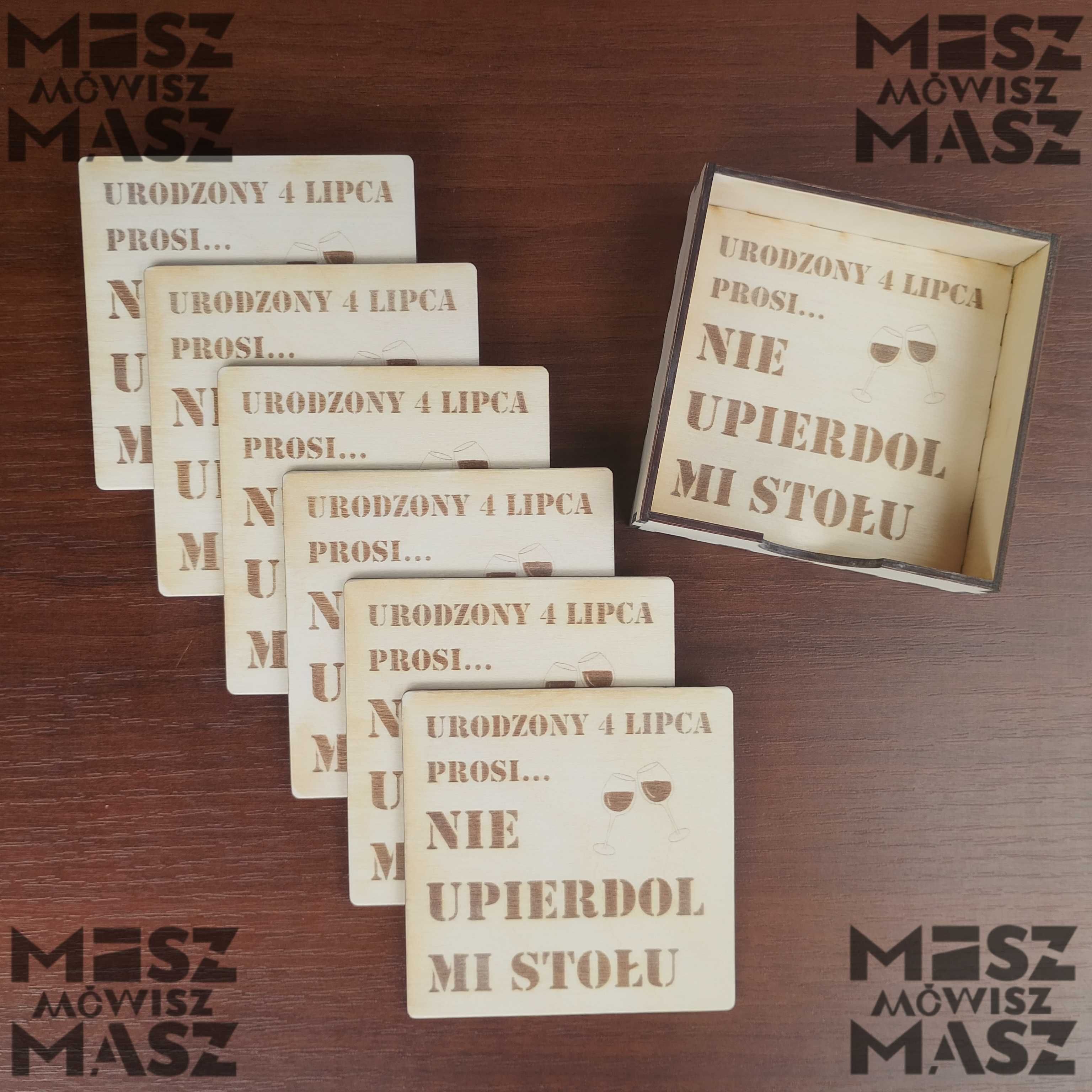 Podkładki pod kubek/szklankę 10x10cm, drewno grawer #MiszMówiszMasz