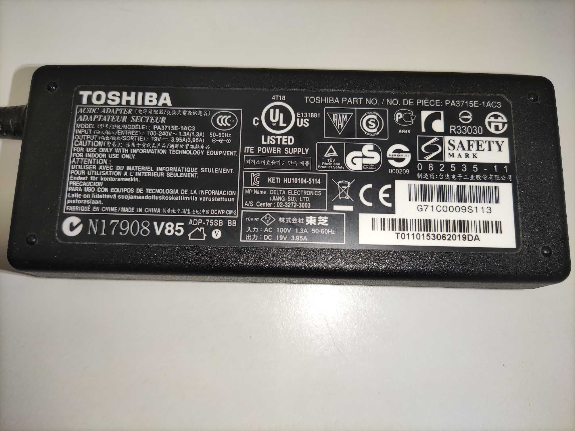 Toshiba Pa3715e-1ac3 19V 3.95A 75W adaptador carregador original