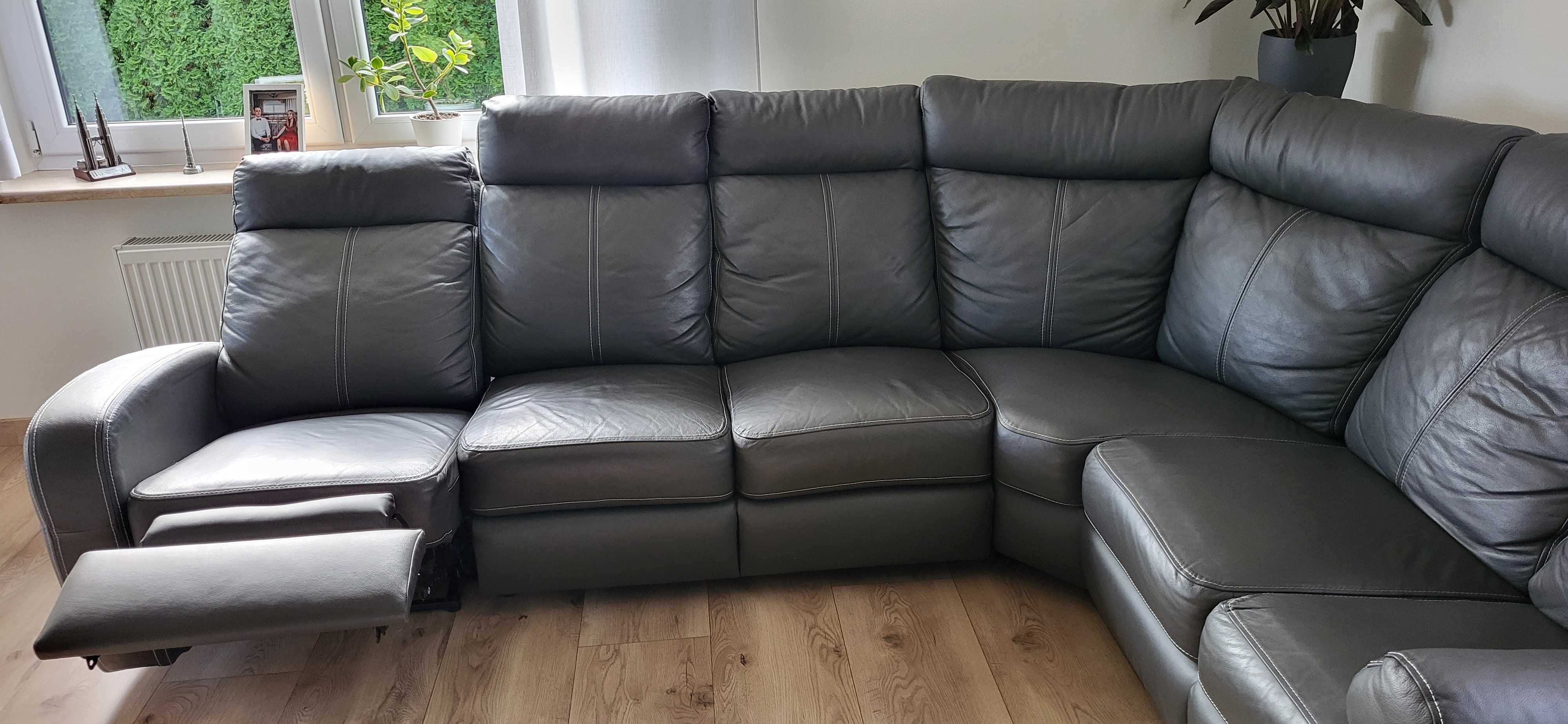 Narożnik skórzany skóra naturalna z funkcją RELAX idealny stan