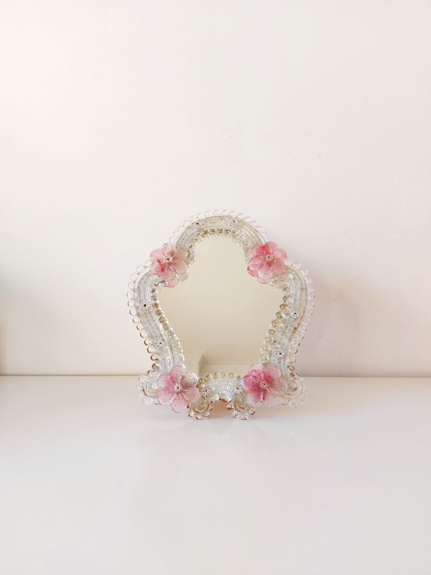 Espelho de toucador em vidro de murano branco e rosa - cómoda venezian