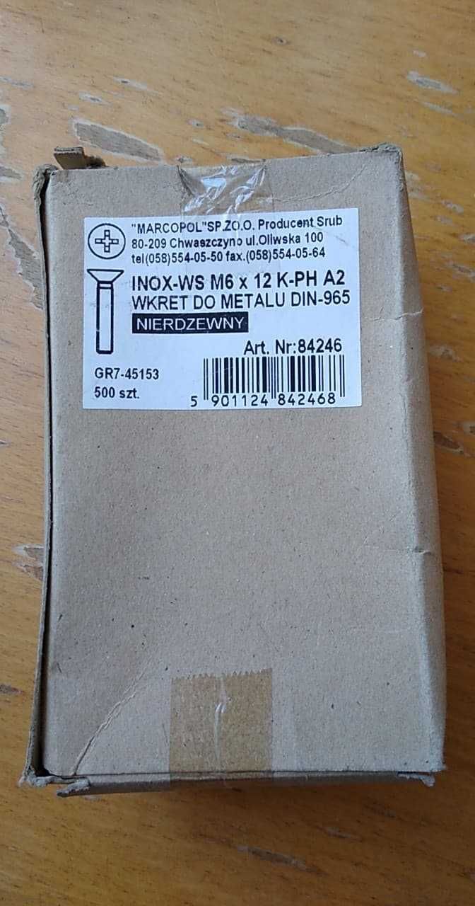 Wkręt stożkowy M6X12 Krzyżak Inox Nierdzewny 100szt