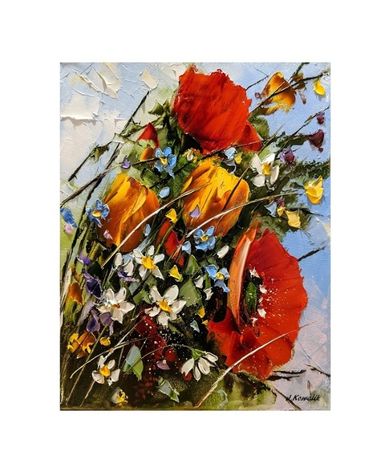 Kowalik - Kolorowy bukiet obraz olejny 24x30cm kwiaty maki