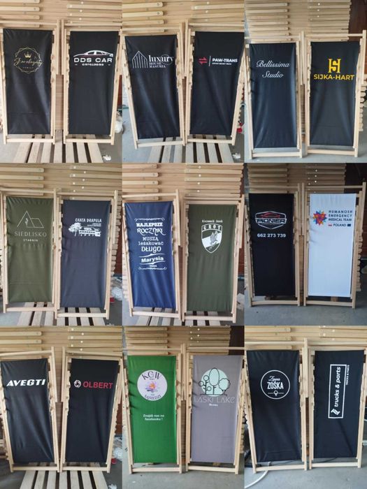 Leżak drewniany plażowy ogrodowy logo napis prezent personalizowany