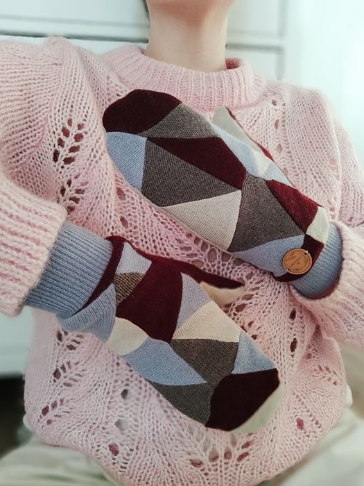 Rękawiczki patchworkowe, 100 % wełna, merino