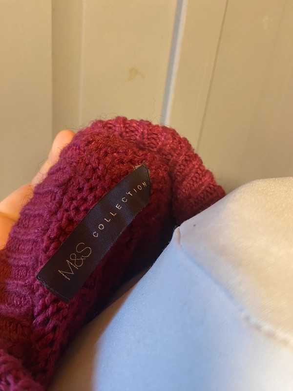 Piękny sweter gruby warkocz Marks Spencer r S fuksja