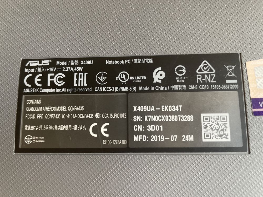 Asus x409ua notebook uszkodzony