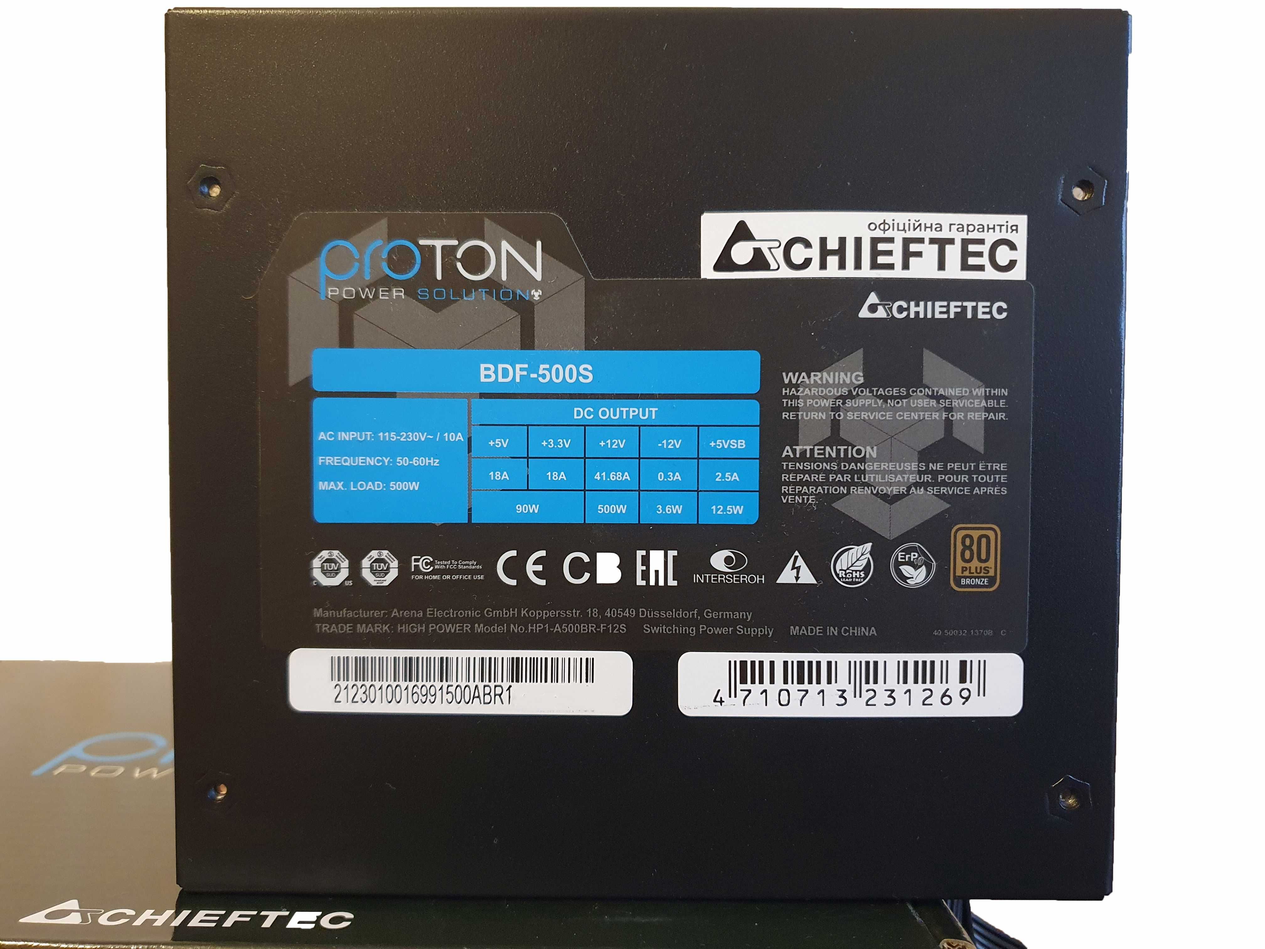 Блок живлення CHIEFTEC Proton 500W (BDF-500S) 80 PLUS Bronze