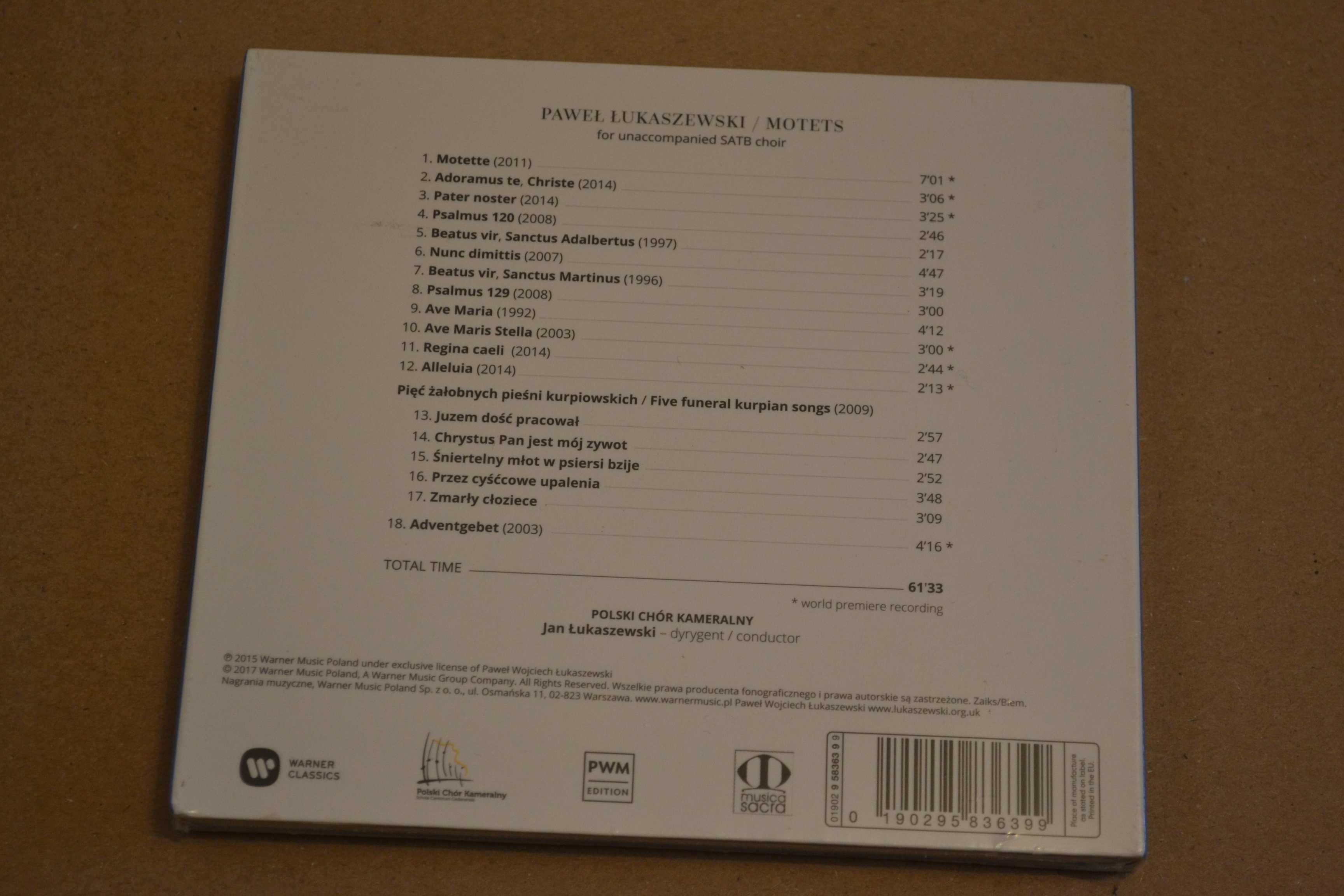 Paweł Łukaszewski  Mottets CD Nowa w folii
