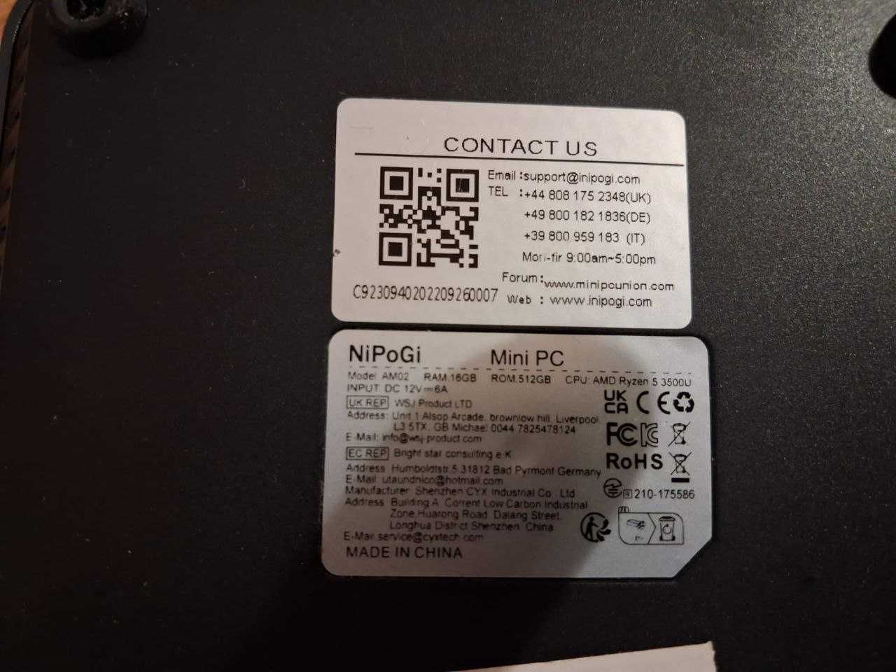 Міні ПК Неттоп Nipogi AM02 + Wi-Fi, Проц RYZEN5 3500U сильніше i5-7600