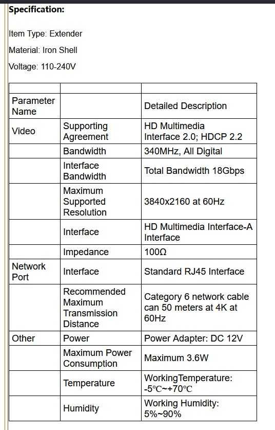 Przedłużacz HDMI HT239 60Hz 4K HD HDCP