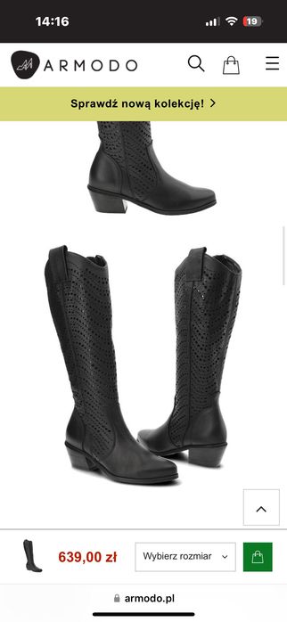 Kozaki czarne ażurowe ze skóry naturalnej