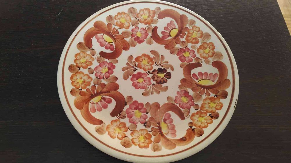Talerz Włocławek prl ceramika ręcznie malowany fajans kolorowe kwiaty
