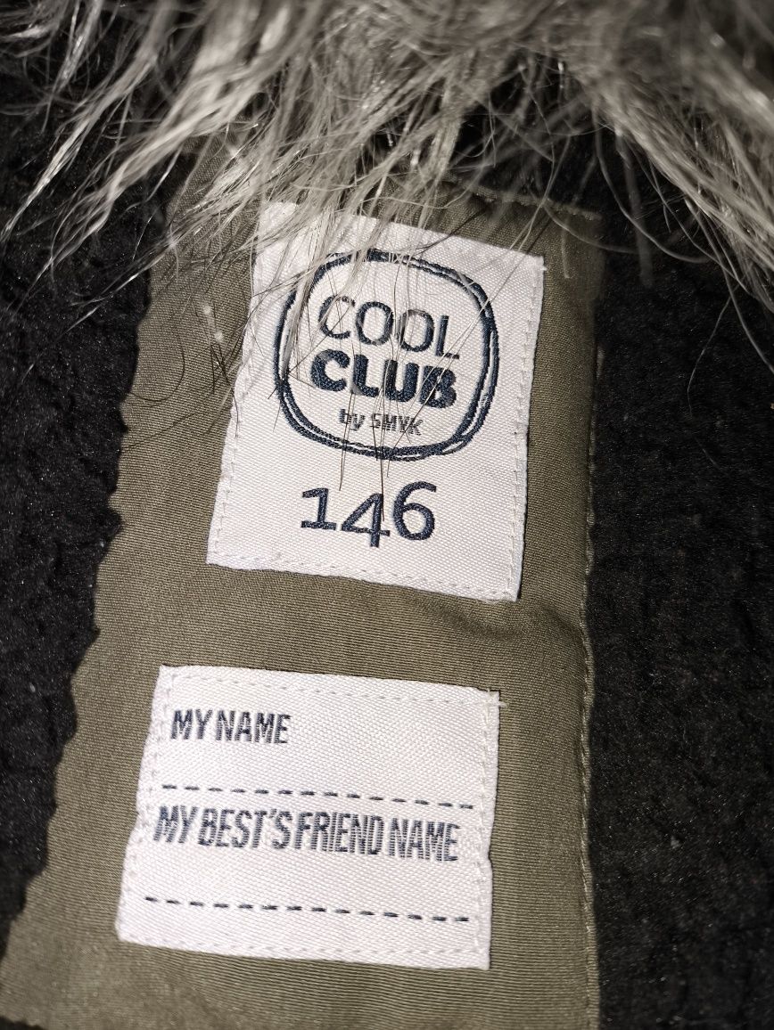 Kurtka zimowa cool club 146 chłopięce ocieplane z kapturem smyk khaki