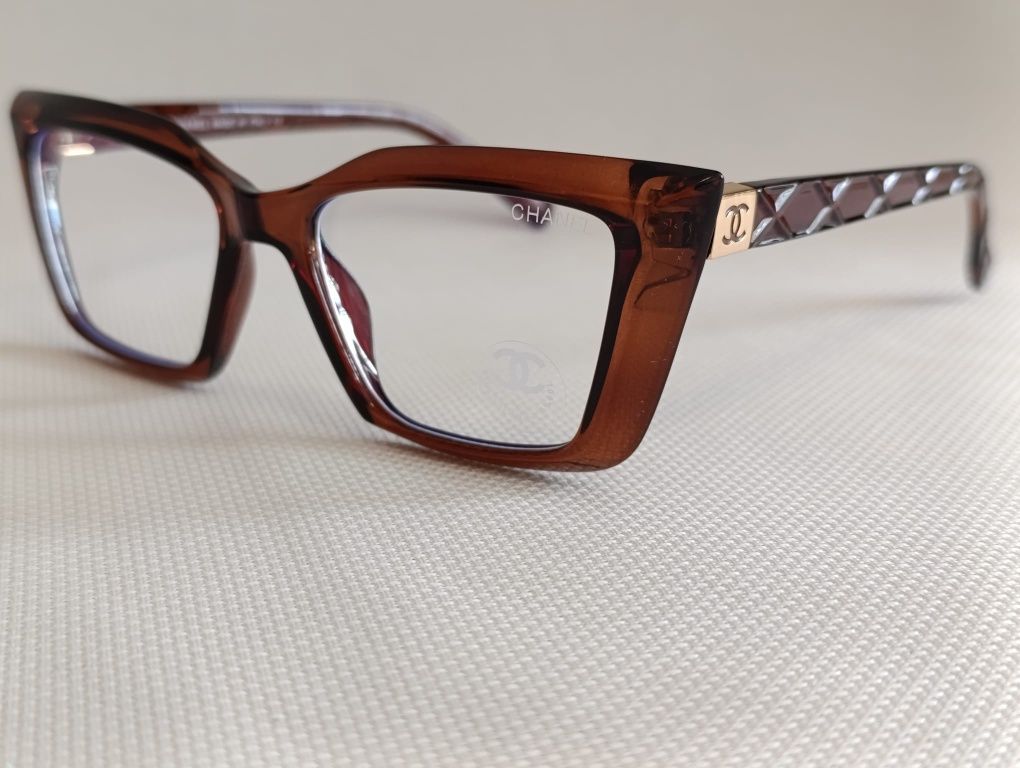 **CHANEL brązowe kocie oprawki okulary zerówki