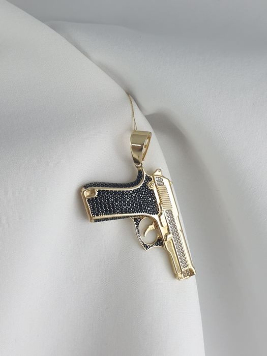 Złota nowa męska zawieszka pistolet duży wisiorek złoty 585