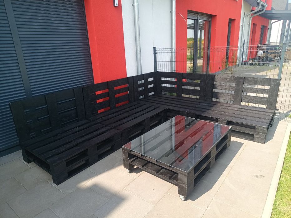 Meble ogrodowe z palet, narożnik, nowe siedziska, po renowacji!