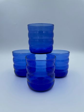 4 szklanki Royal Blue Louis Glass Bubble niebieskie vintage prezent