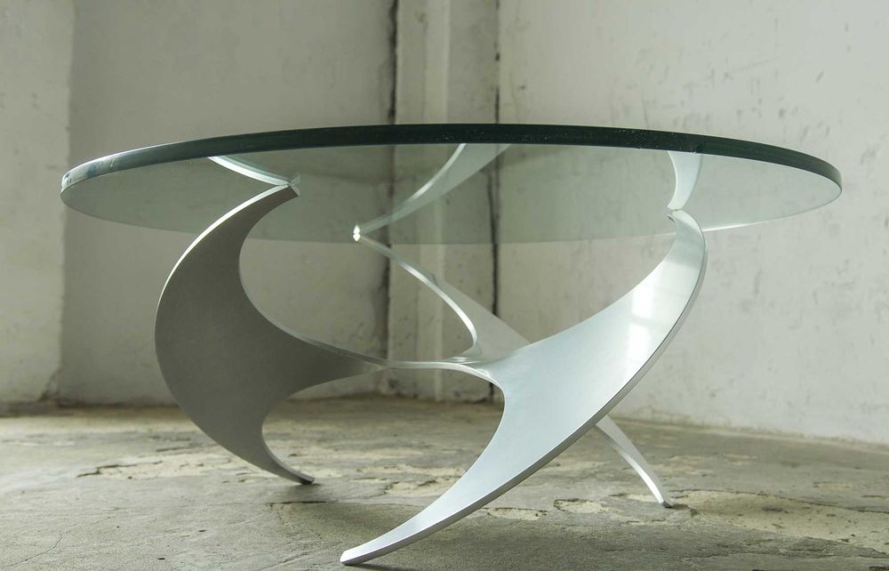 Designerski stolik kawowy szklany metalowy okrągły vintage