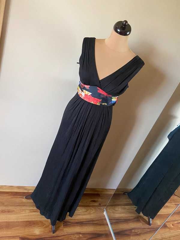 Ted baker suknia dluga maxi sukienka kolorowy pas floral kwiaty xs s