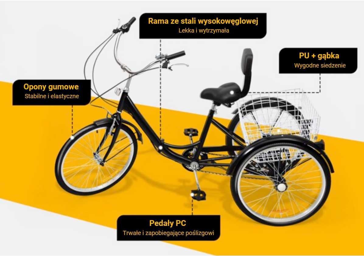 WYGODNY SKŁADANY ROWER TRÓJKOŁOWY 24" – idealny dla dorosłych