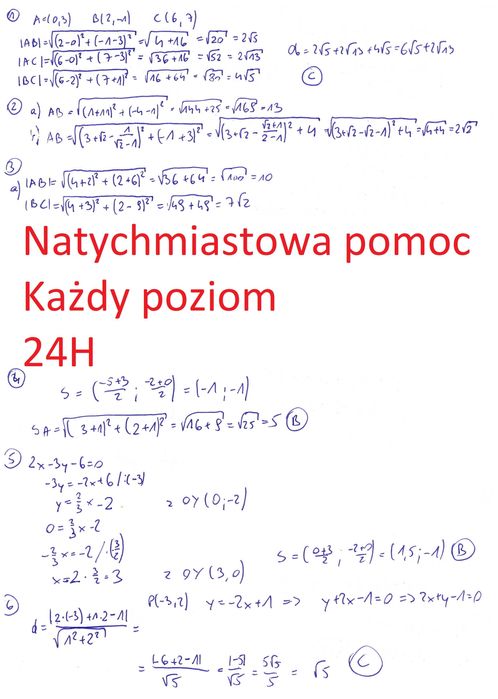 Matematyka rozwiązywanie zadań korepetycje online 24H