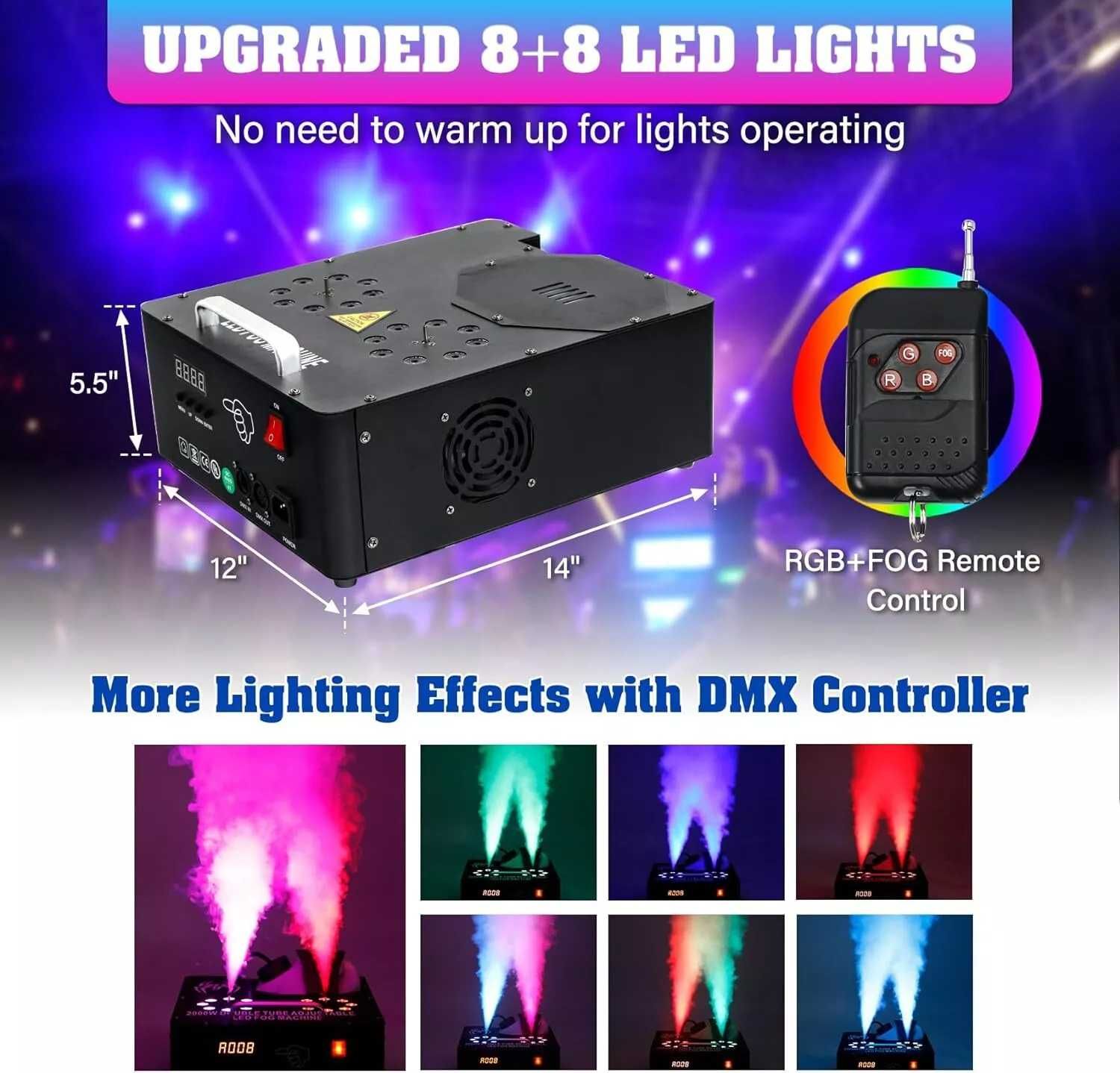 Podwójna maszyna do mgły RGB Oświetlenie sceniczne 16 LED Dym pionowy