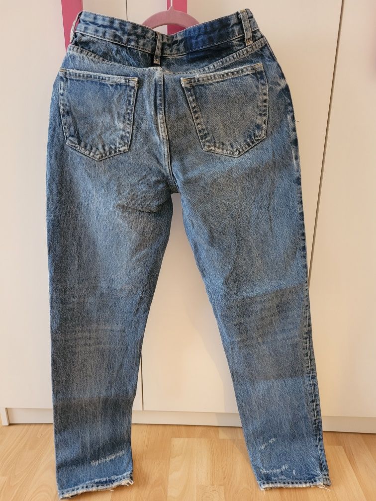 Zara the 90's straight niebieskie jeansy wysoki stan bardzo długie