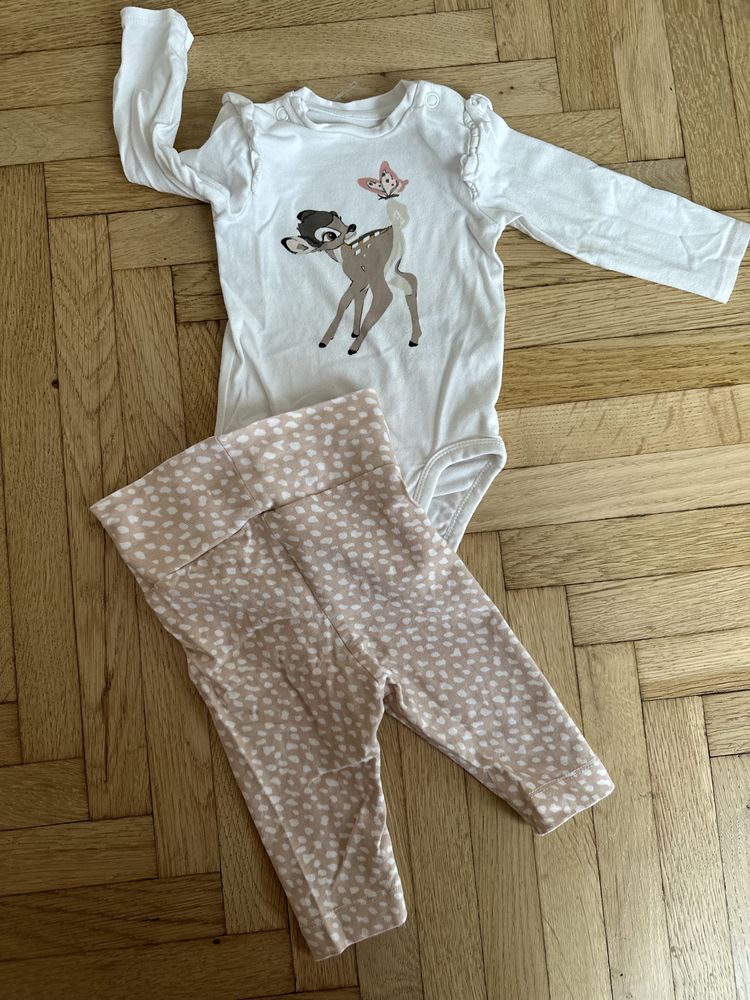 Zestaw h&m 62 dla  dziewczynki body kopertowe białe bambi sarenka