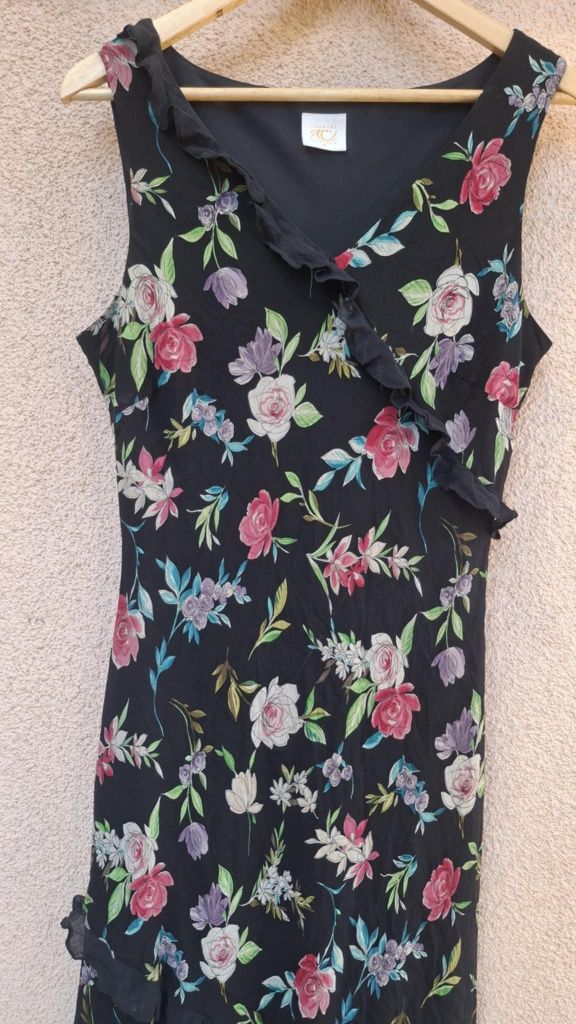 sukienka jedwabna 100% jedwab silk kwiaty długa country casuals xxl 44