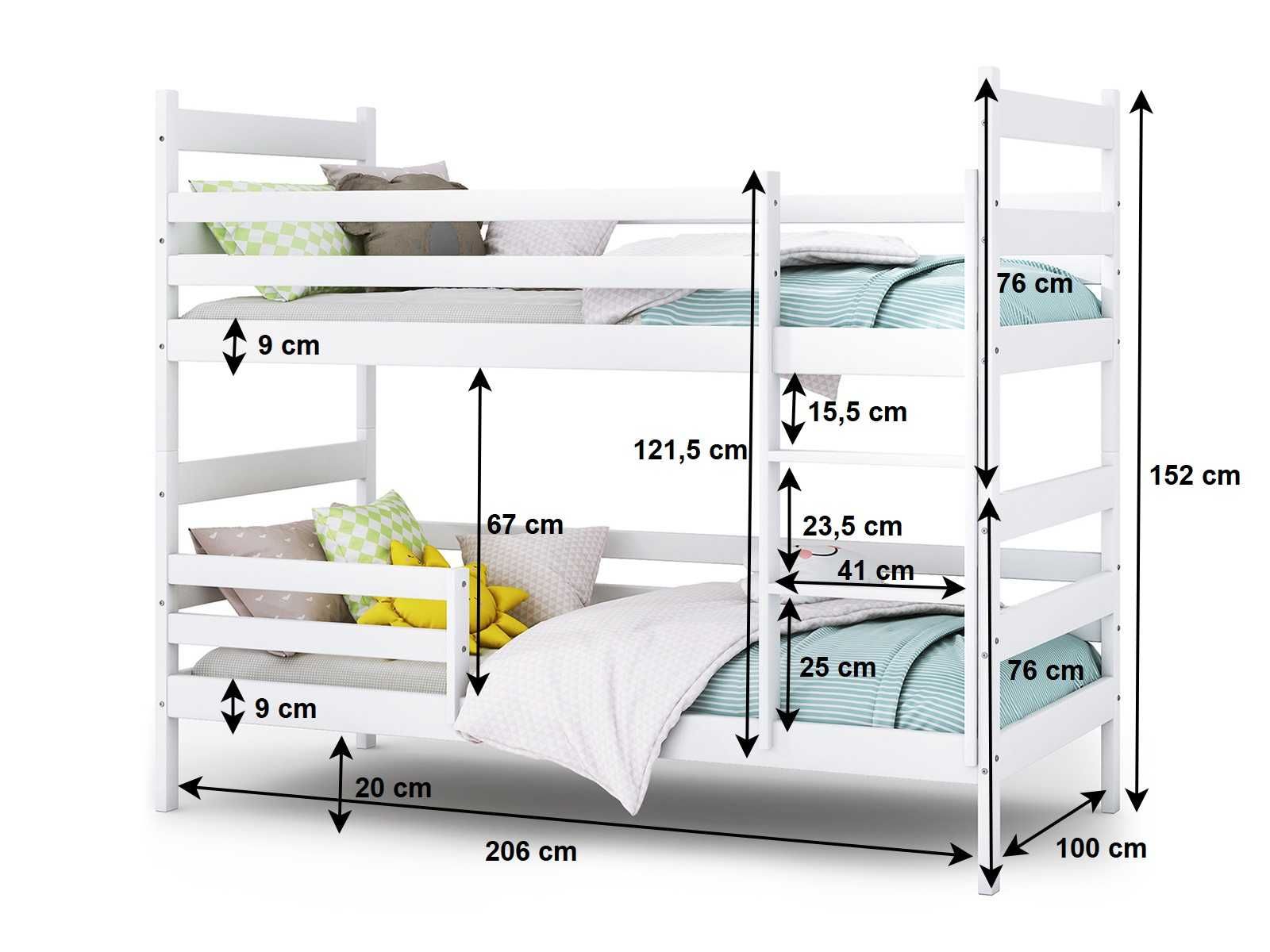 Meble Magnat łóżko piętrowe białe drewniane 90x200