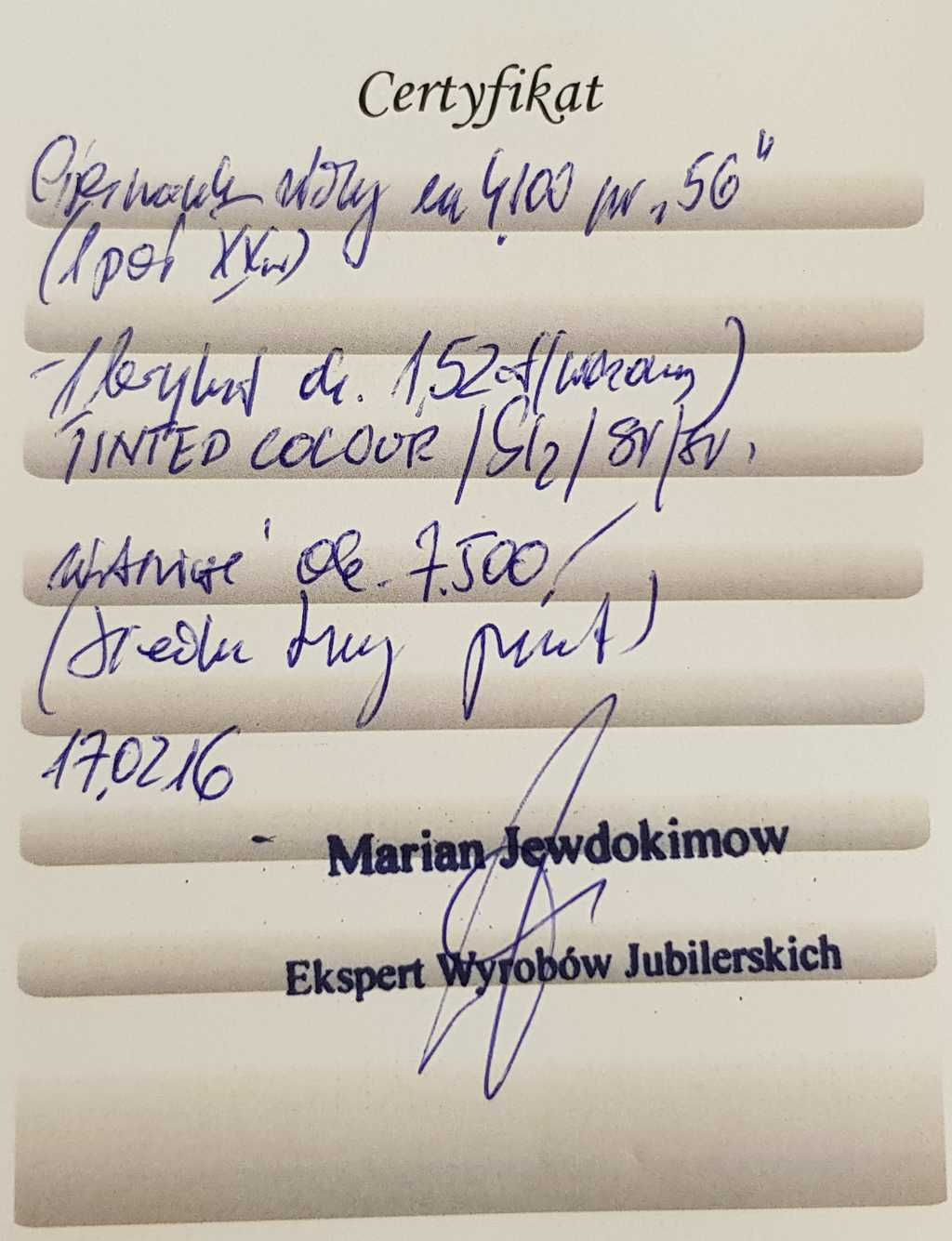 Pierścionek z brylantem 1,52 ct Waszawa zabór rosyjski z ok. 1900 r.