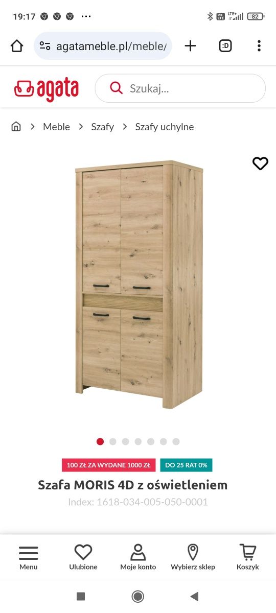 OKAZJA ! Szafa Moris 4D z oświetleniem LED -  dąb artisan
