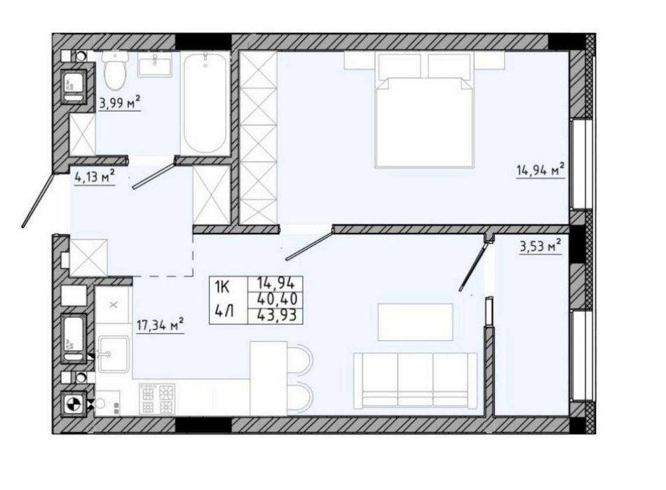 Продаж / 1 к. КВАРТИРА 44 м2, ЖК Спортивна бічна Стрийська, Сокільники