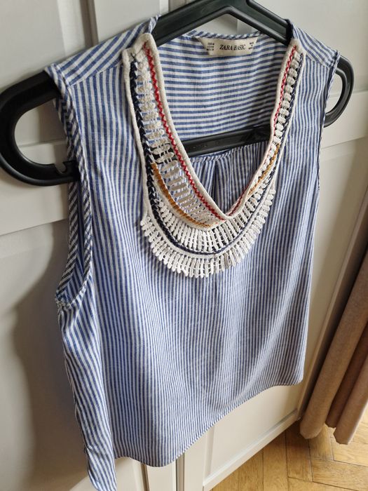 Bluzka boho Zara blekitna w paski 38 M