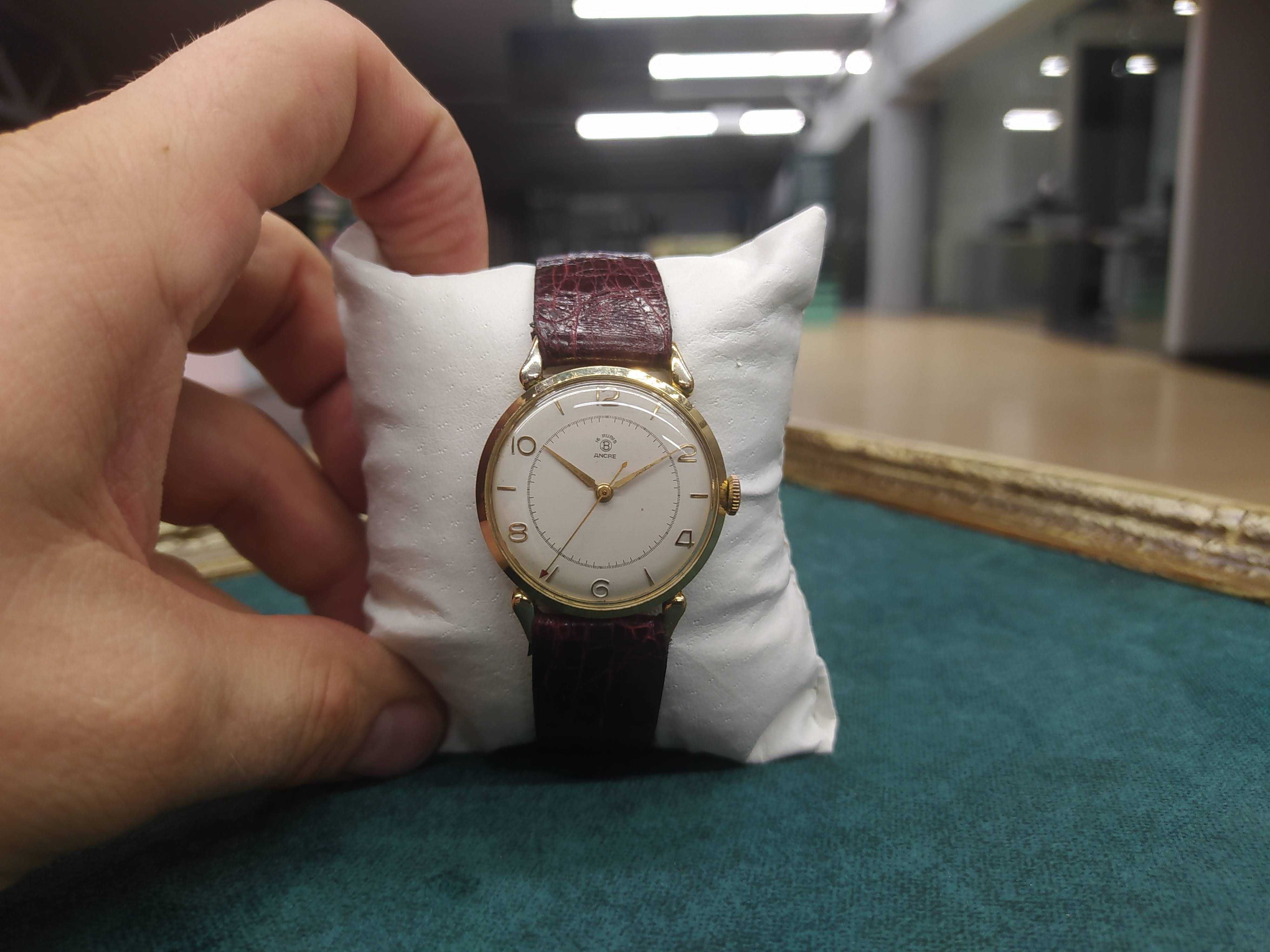 Piękny Zegarek Mechaniczny Ancre 16 Rubin Krab Złocony Vintage
