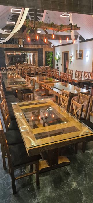 Stół stare drewno, szklany blat,  Stół konferencyjny, sala weselna