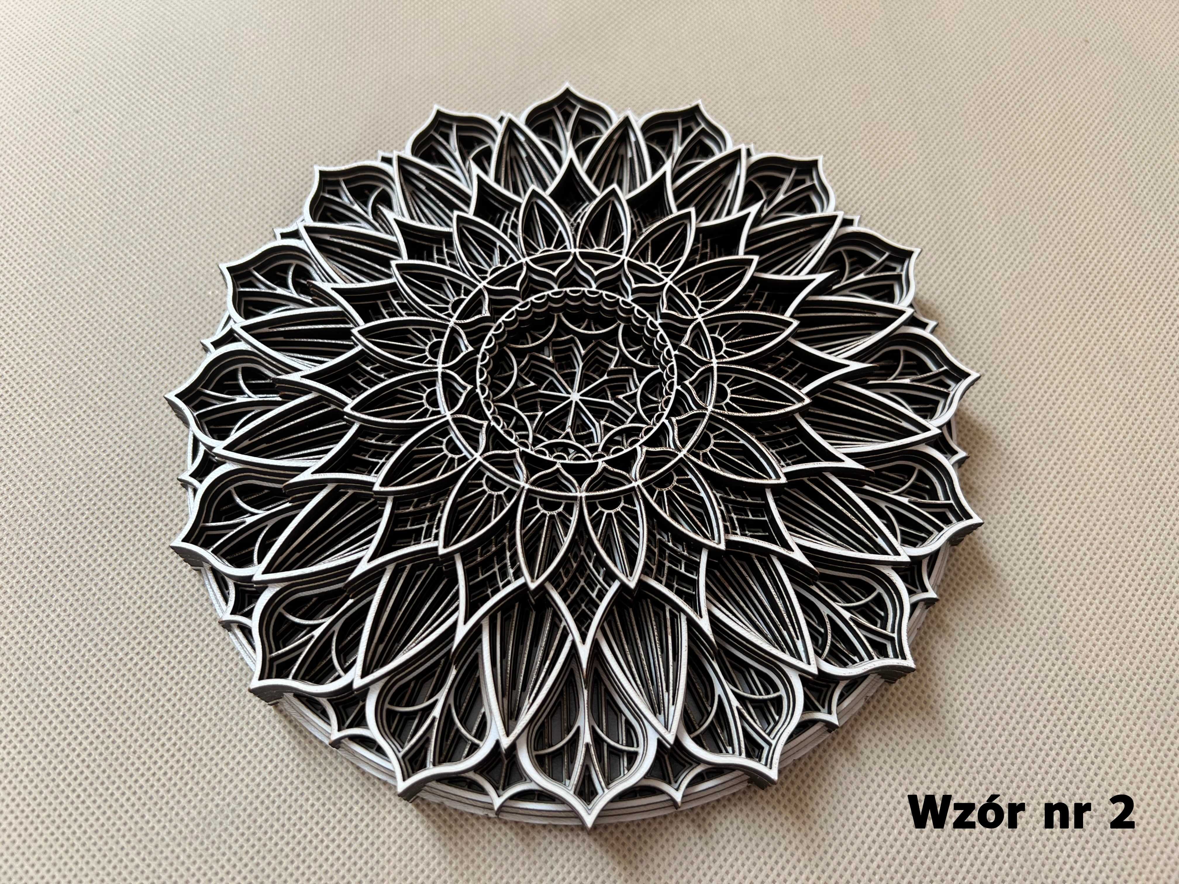 Mandala drewniana BIAŁA warstwowa OZDOBA ŚCIENNA trójwymiarowa 3D eco