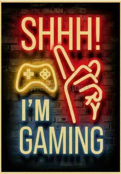 Плакат постер на крафтовой бумаге "SHHH! I'M GAMING" Неон, (42x30 см)