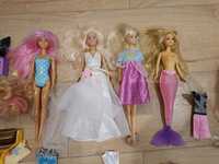 4x Barbie jak nowe + ubrania + dodatki zabawki zestaw komplet