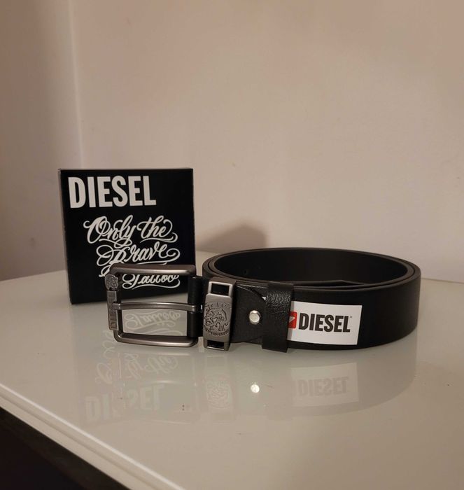 Czarny męski skórzany pasek Diesel 125 cm