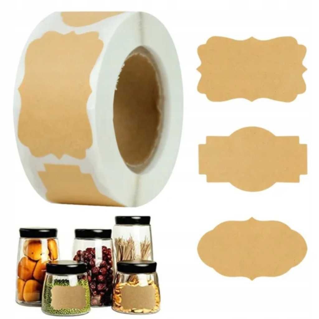 Etykiety samoprzylepne 300 szt naklejki okrągłe eko kraft 50x30mm