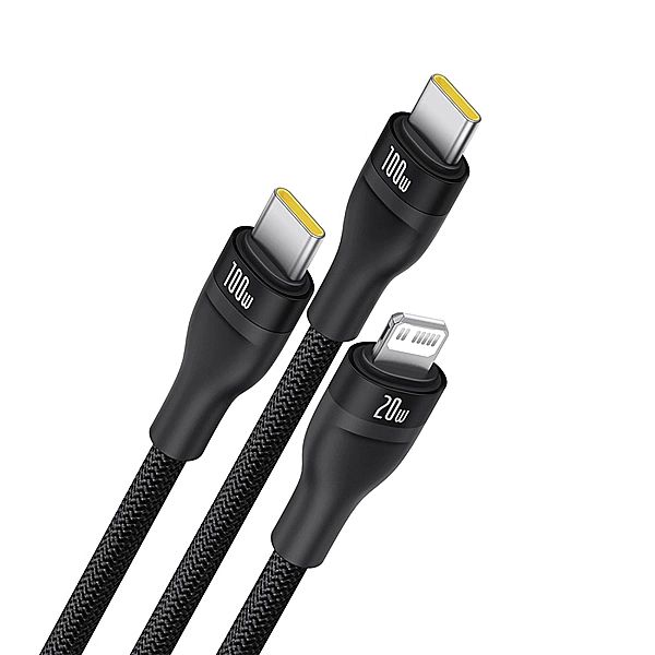 Kabel 3w1 Baseus Flash Series 3/100W USB-C - USB-C+USB-C+Lightning 1,5
