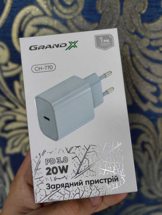 Швидкісний зарядний пристрій Grand X CH-770  20W PD 3.0  USB-C