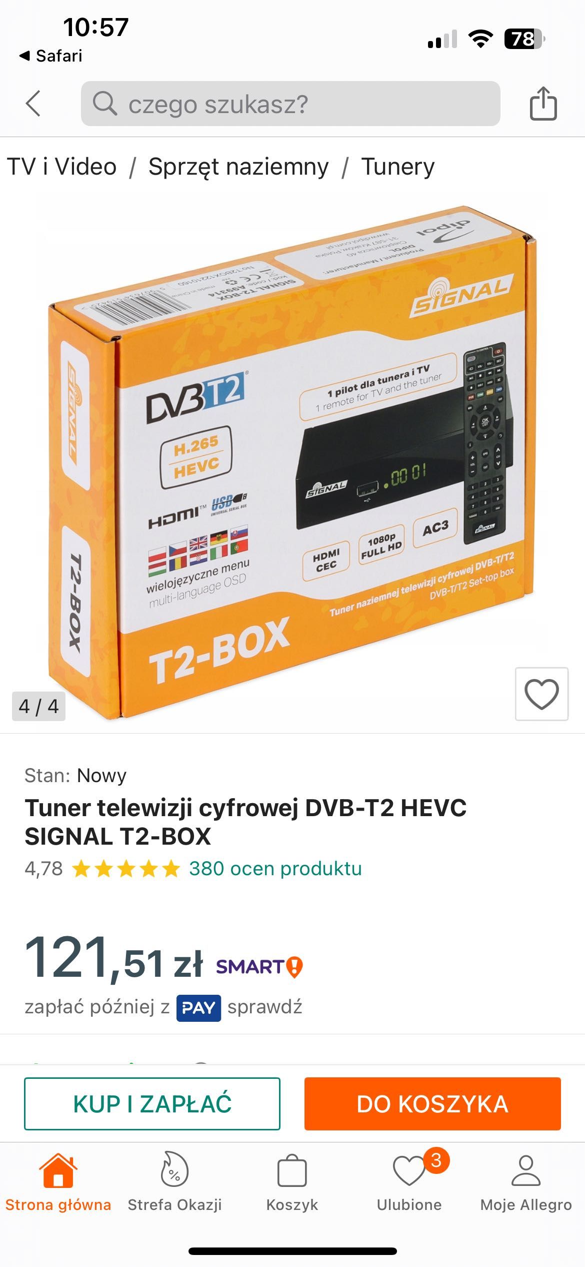 Pilot do tunera telewizji cyfrowej DVB-T2 HEVC Signal T2-Box