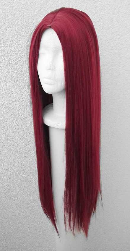 Peruka czerwone wino długa czerwona brodowa cosplay wig bez grzywki
