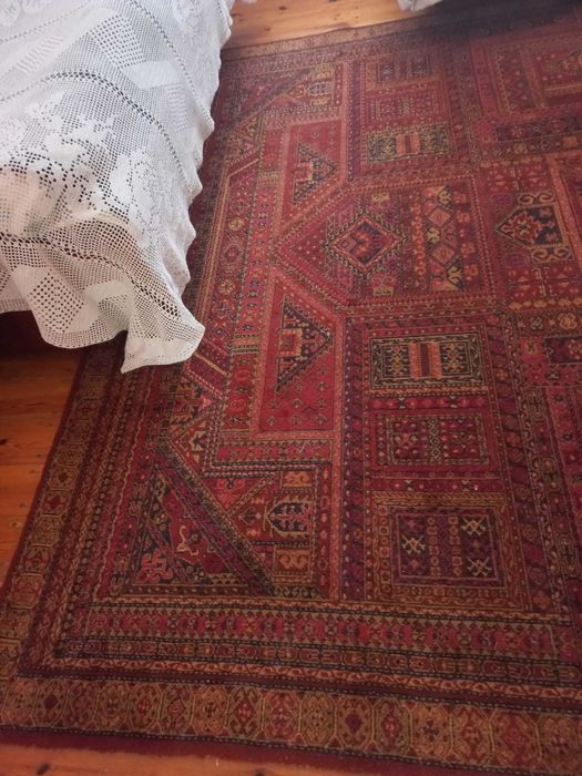 Dywan czerwony wełniany miękki, 3,40 m na 2,50 m