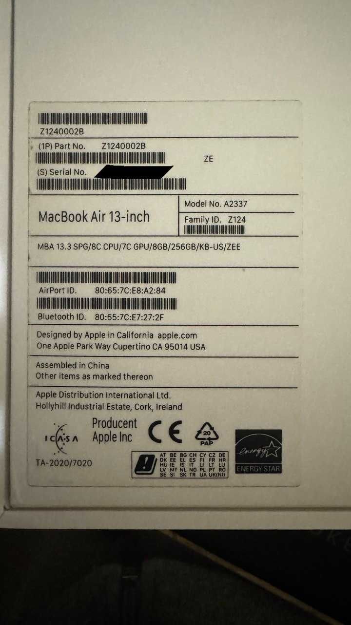 Макбук Apple Macbook Air 13 M1 8/256