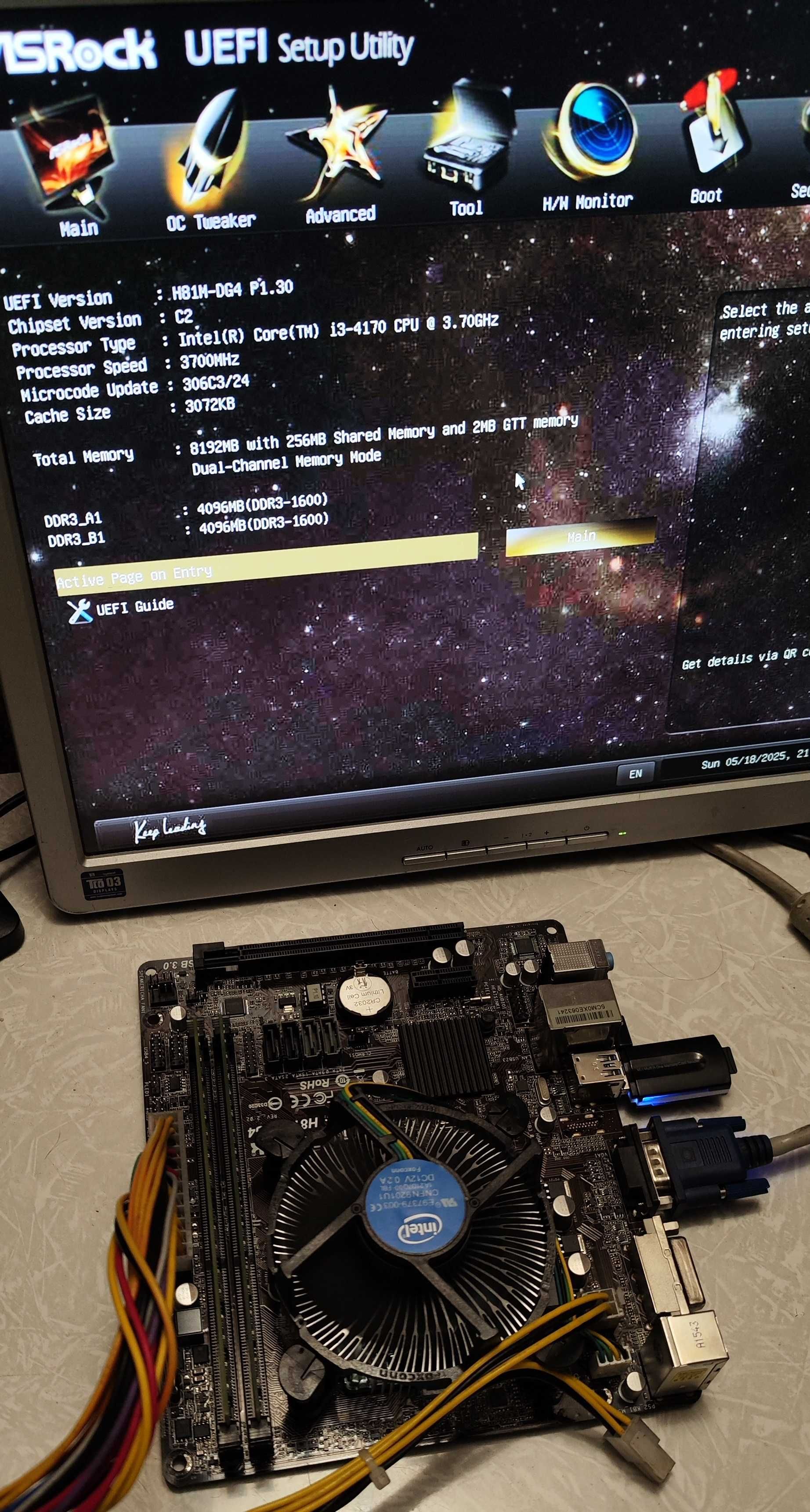 Комплект s1150 (ASRock H81M-DG4 -Core I3 4170 -8Gb Ddr3)