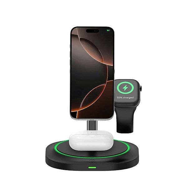 Tech-Protect Qi15W-A46/3In1 Magnetic Magsafe Wireless Charger Black